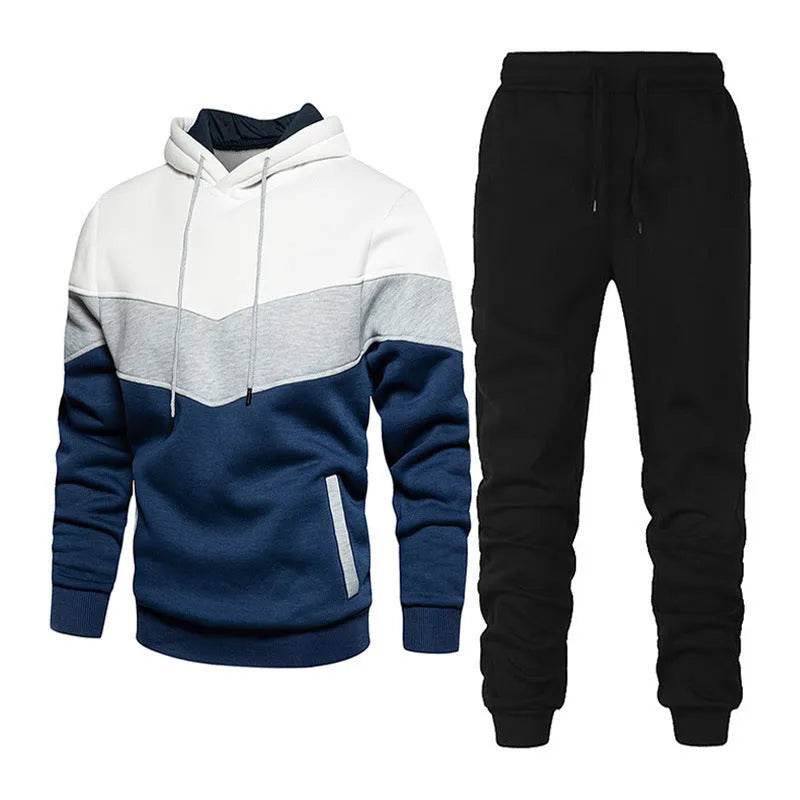 2pcs Winter Fashion Stitching Suit Outdoors Sports Suit Men's Sweatsuit Hoodie Outfit set - Velora