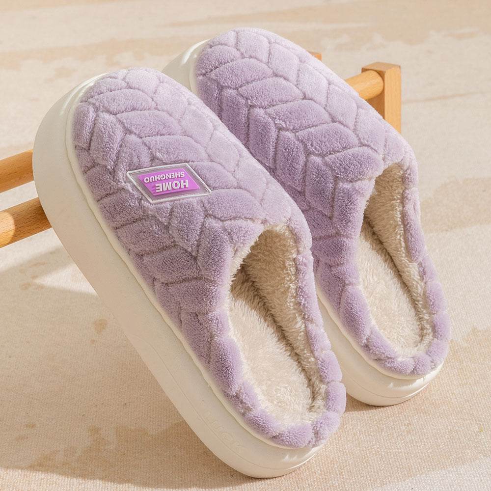 New Non-slip Thick-soled Plush Slippers Couple Winter Warm Home Slipper Indoor Fleece Shoes For Women Men - Velora