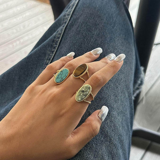 Oval Turquoise Tigereye Adjustable Split Ring - Velora