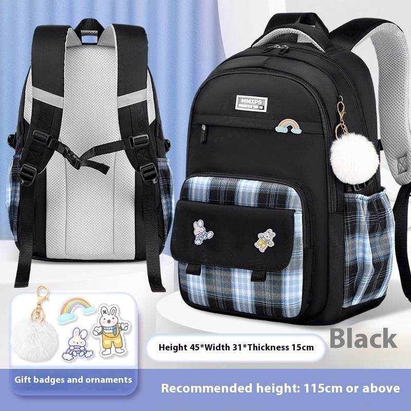 Primary School Student Schoolbag Girls' Plaid Backpack - Velora