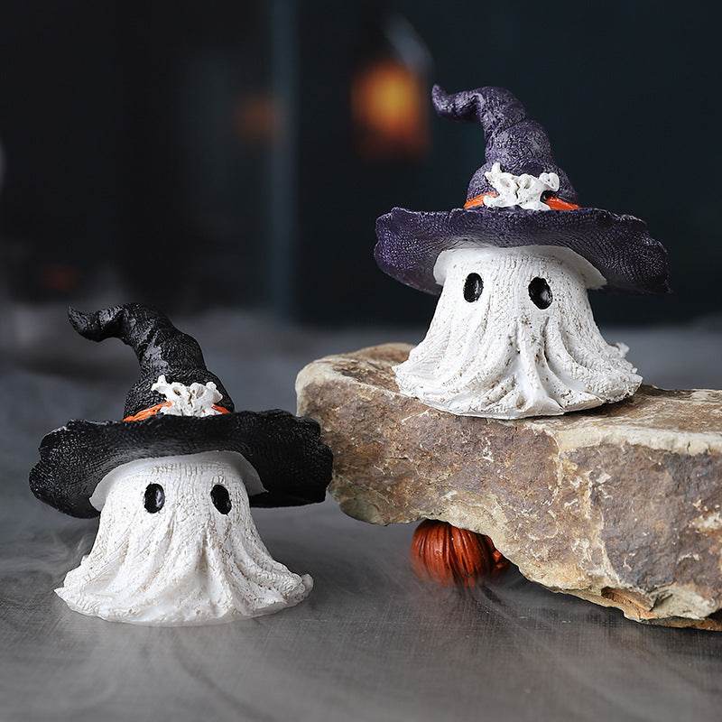 Resin Decoration Halloween Wizard Hat Ghost Ornaments - Velora