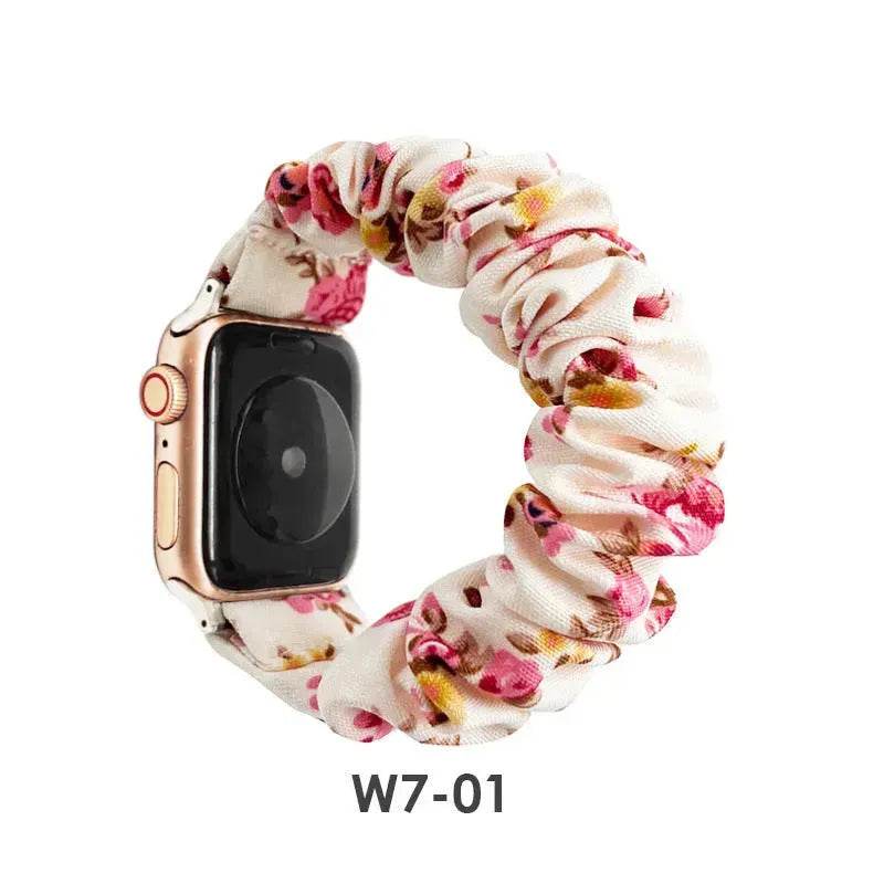 Women Replaceable Sew Floral Elastic Hair Band Strap Wristband for iwatch - Velora