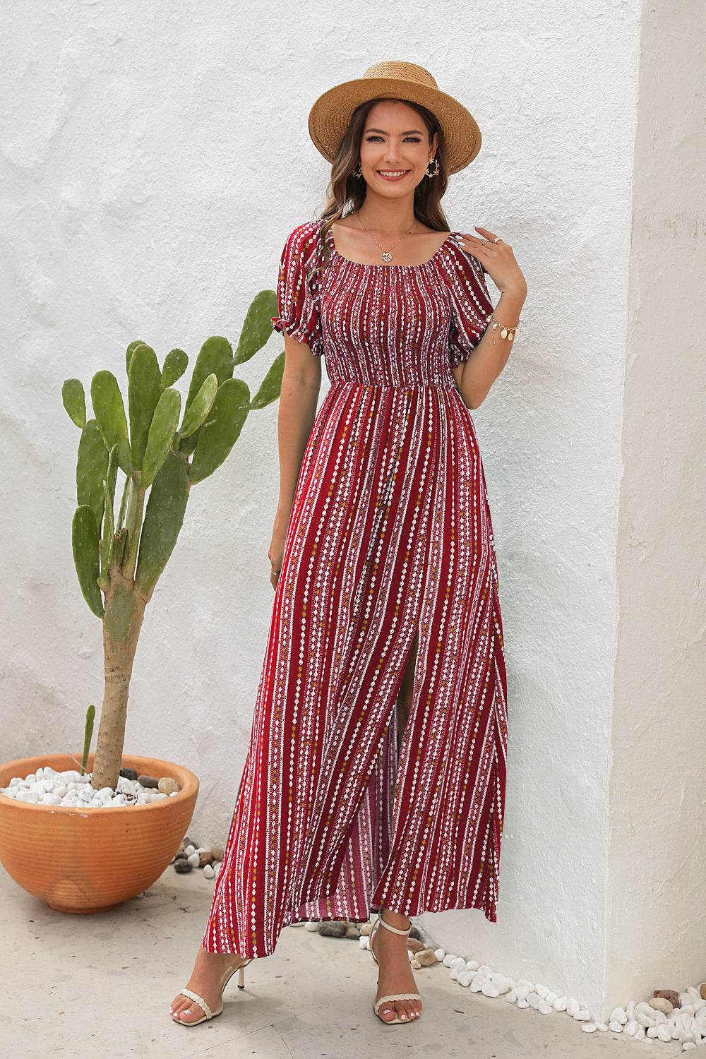 Elegant Off shoulder Spring Summer Maxi dress Slit Chiffon maxi dress for Beach vacation resort travel - Velora