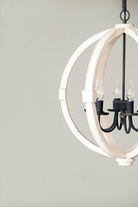 6 - Light Wood Chandelier With Adjustable Chain For Kitchen, Dining Hall Entrance, Bulb Not Included - Velora