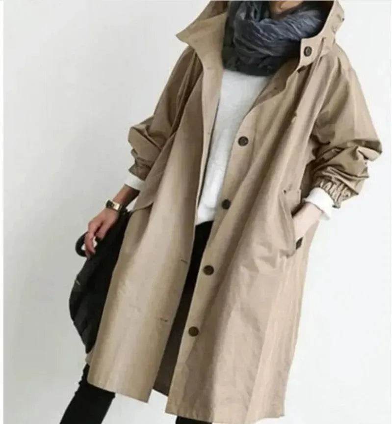 Women Casual Style Hoodie Windbreaker Mid-Length Long-Sleeved waist Jacket - Velora