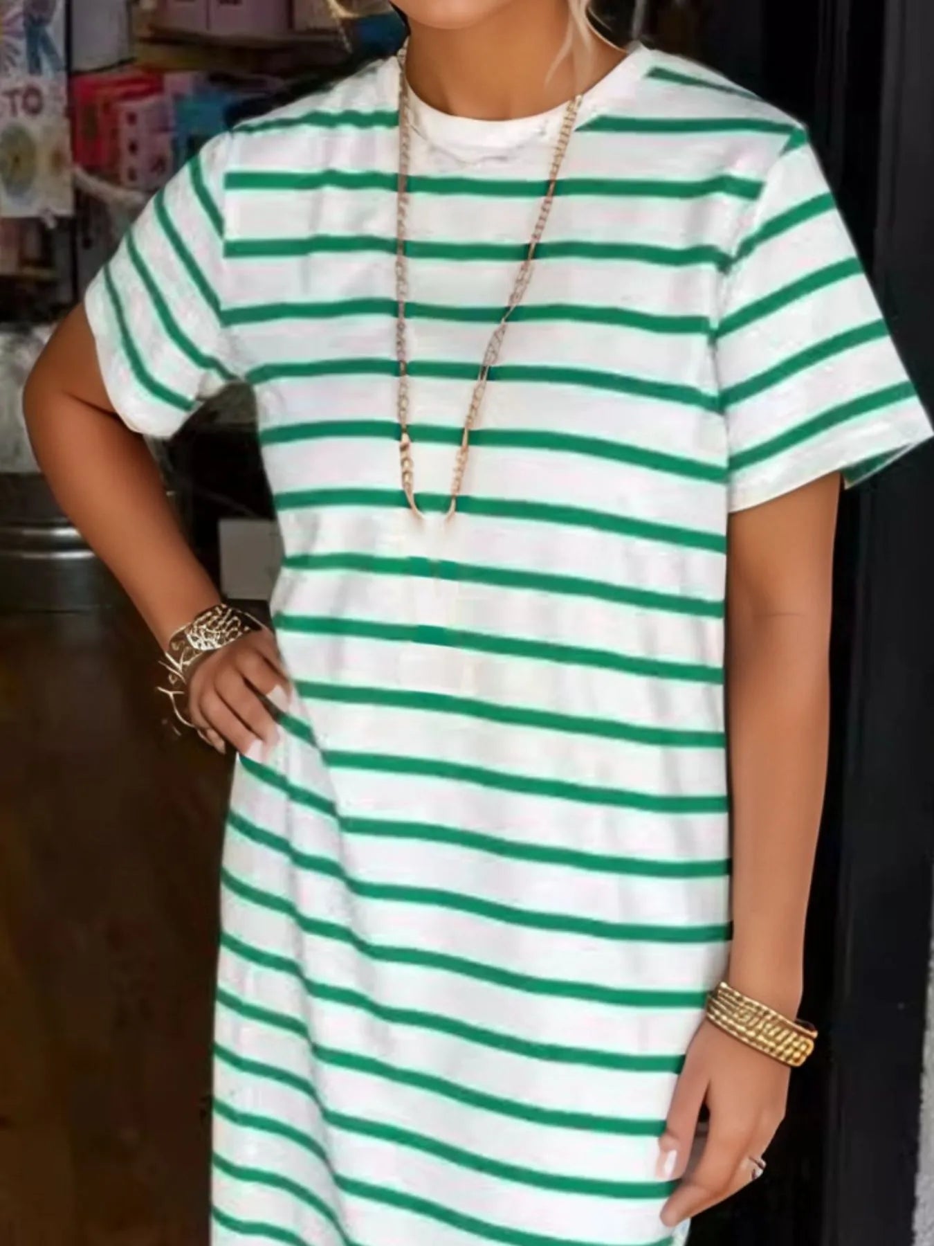 Full Size Striped T-Shirt Maxi Dress with Side Slit Plus Size - Velora
