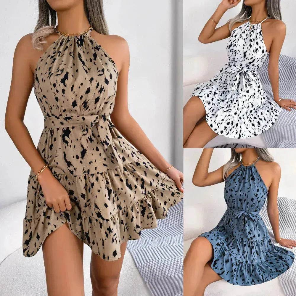 Casual Leopard Print Ruffled Swing Dress Summer Fashion Beach Dresses Women Skater Dress for Chic Ladies. - Velora