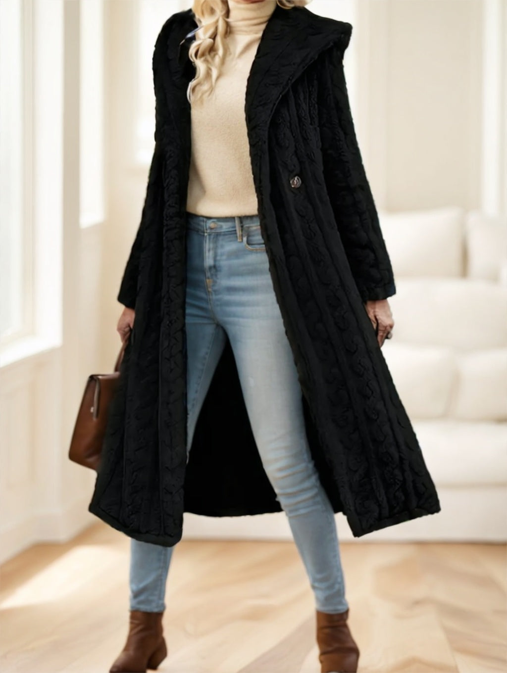 Elegant Black Long Coat For Women Velora
