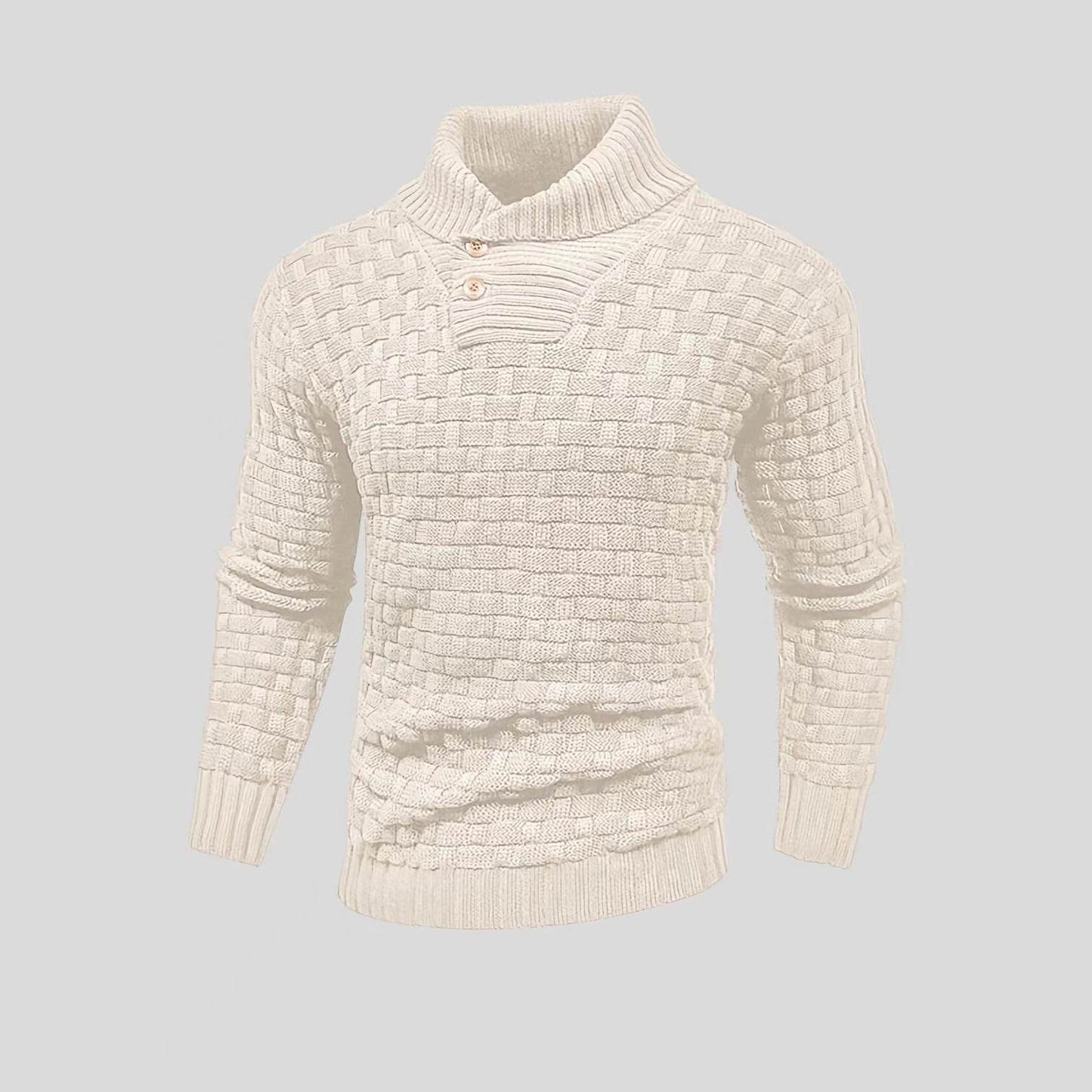 Men's Slim Turtleneck Sweater With Button Design Fashion Casual Solid Color Pullover Top Clothing - Velora