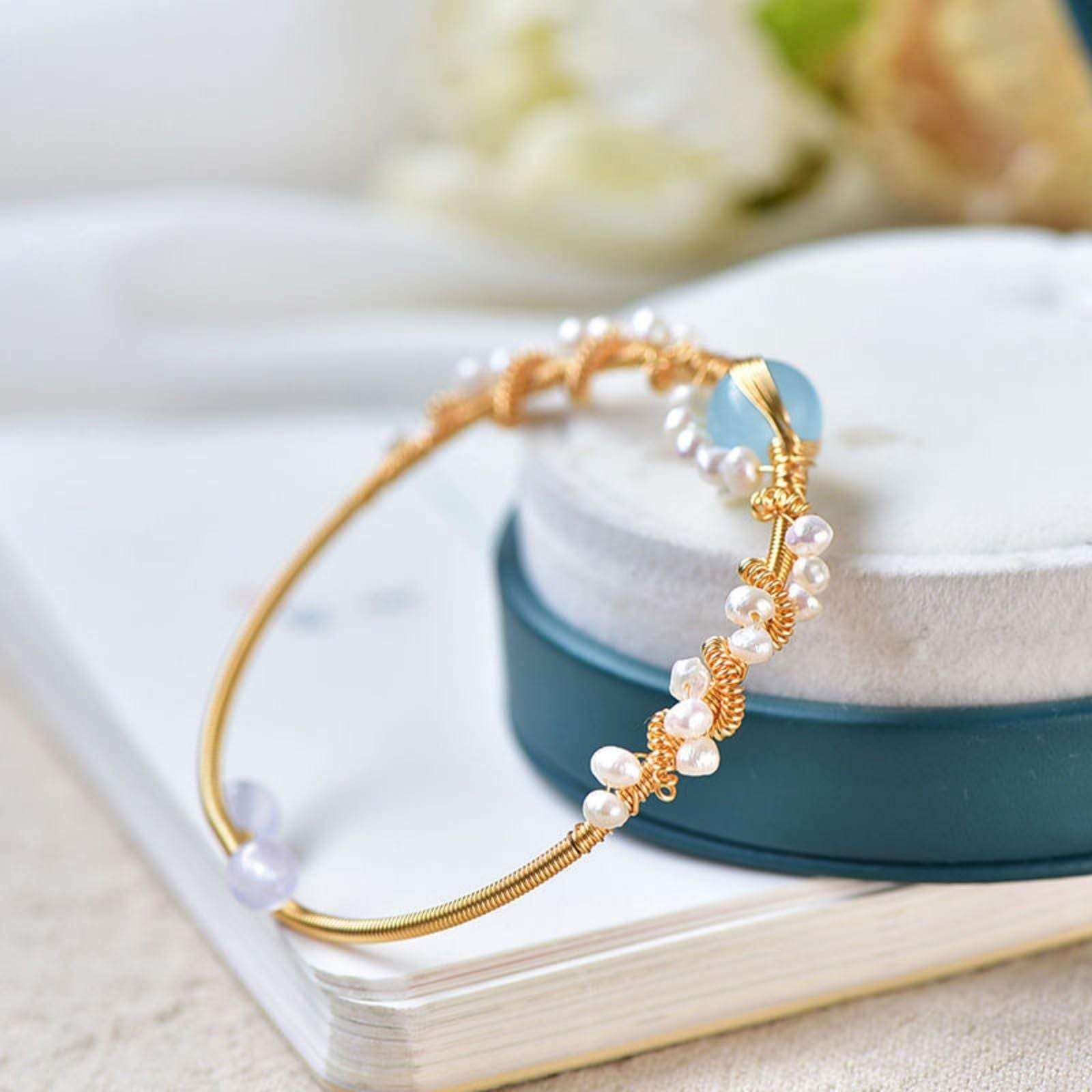 Pearl Bracelets For Women Gold Plating Pearl Bracelet Gold Wire Braided Vintage Style Bracelets Cuff Bracelets Fashion Bracelet - Velora
