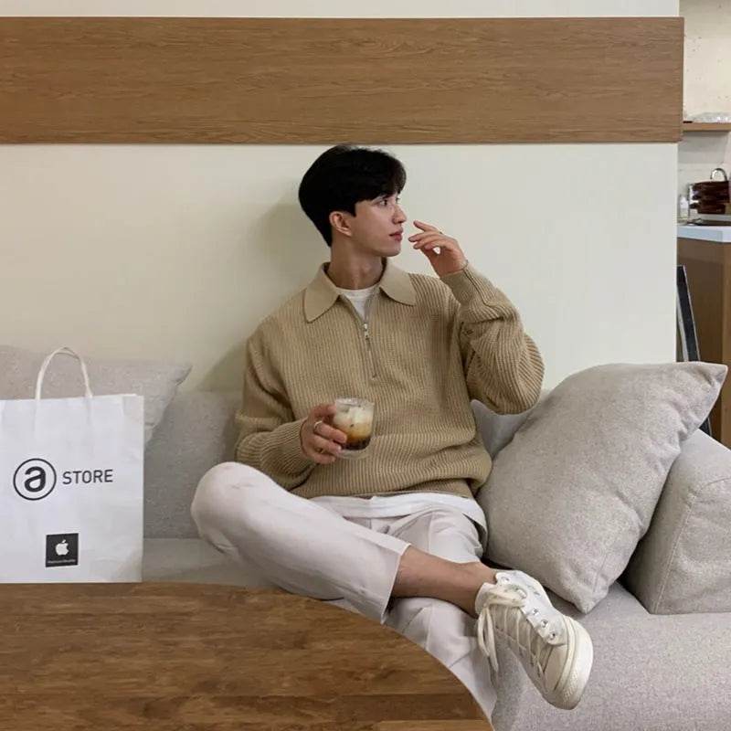 Lapel Sweater Men's Winter Loose Lightly Mature Knitwear Trendy - Velora