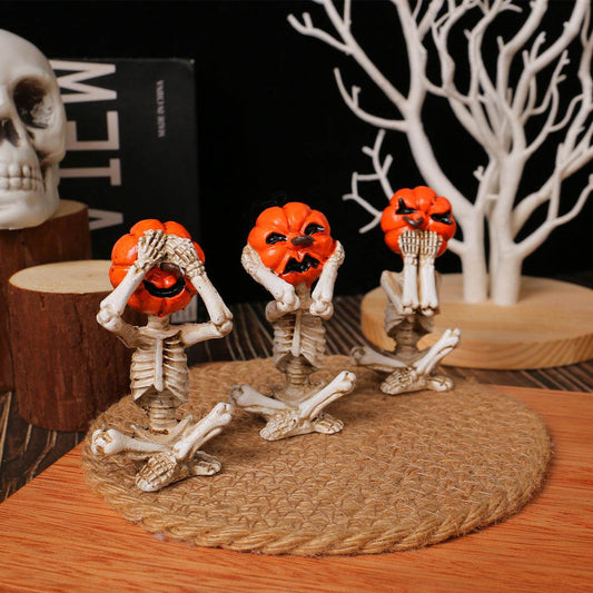 Pumpkin Head Skull Doll Ornaments Home Halloween Layout Props - Velora