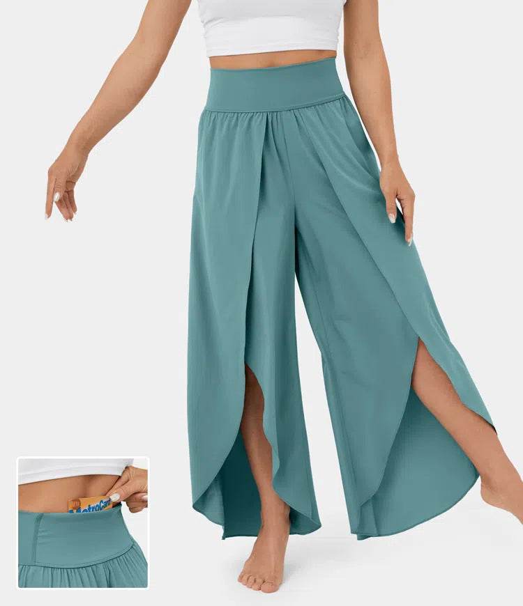 Loose Split Yoga Pants Summer Elastic High Waist Wide Leg Trousers Women's Fashion Versatile Clothing - Velora