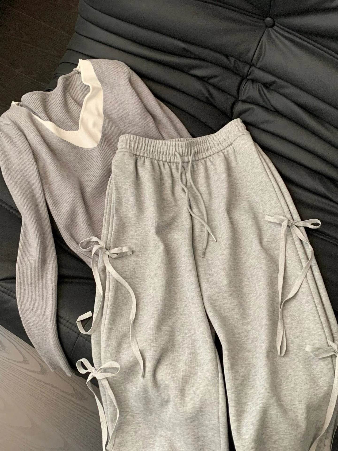 Fashion Vintage Bow lace up Drawstring Wide leg sweat pant for women - Velora