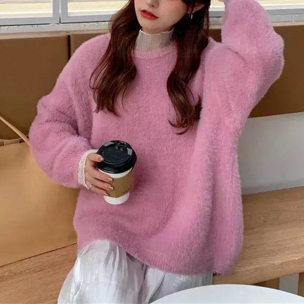 Autumn Winter Mink-like Wool Thick Plush Pullover Sweater for Women - Velora