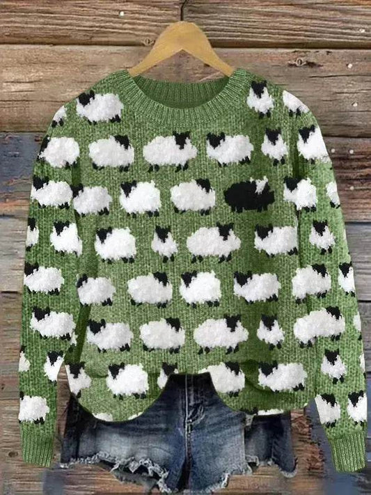 Printed Round Neck Christmas Deer Couples Sweater - Velora