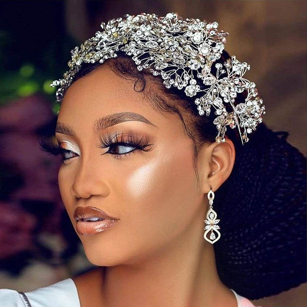 Luxury and Elegant Bridal Flower Rhinestone Headband Fashion Accessories set - Velora