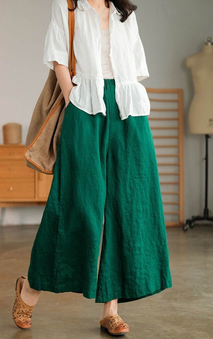 Cotton And Linen Cropped Wide-leg Casual Straight Breathable Slim Fit Casual Pants - Velora