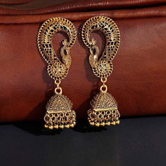 India Exaggerated Personalized Creative Bell Earrings Bohemian Retro Hollow Bird Cage - Velora