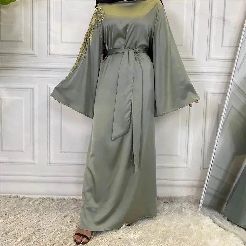 Fashion Embroidered Satin Abaya Dress Middle East Fancy Plain Dubai Abaya - Velora