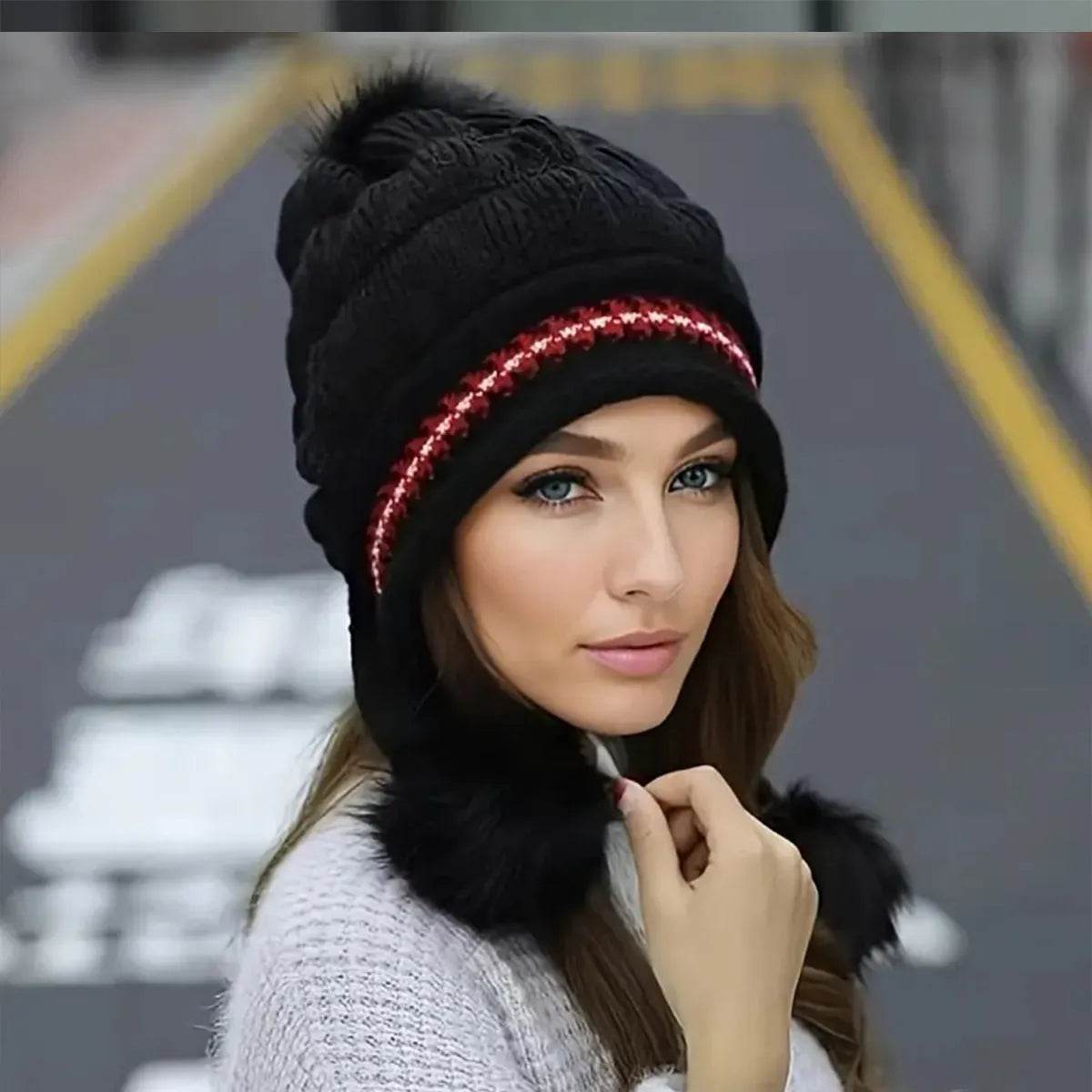 Women Cozy Knit Fleece-Feel Beanie With Ear Flaps Winter Hat Perfect For Skiing & Outdoor Activities - Velora