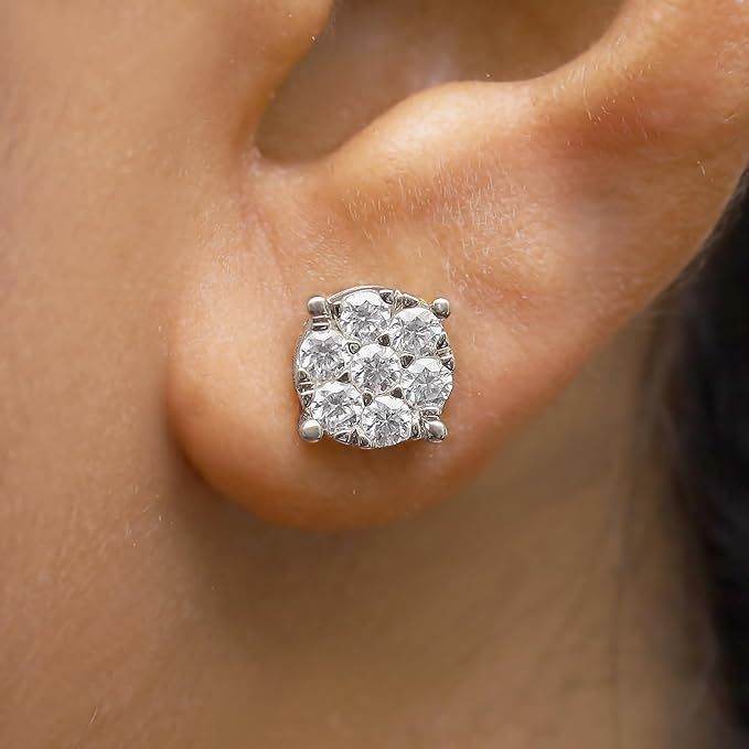 SAVEARTH DIAMONDS Carat Round Cut Lab Created Moissanite Diamond Cluster Stud Earrings In 14k Gold Over Sterling Silver Jewelry For Women - Velora