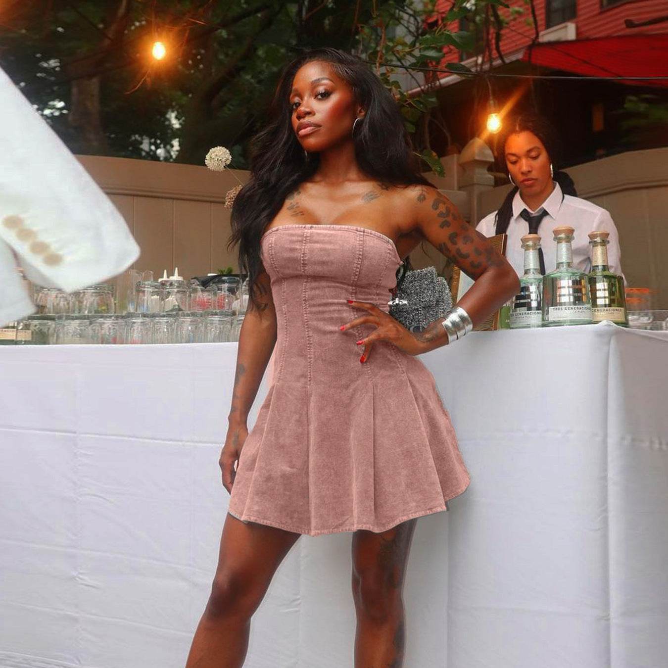 Sleeveless Backless Wash Jeans Denim European And American Tube Top flared Dress - Velora