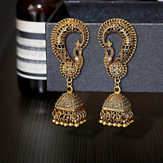India Exaggerated Personalized Creative Bell Earrings Bohemian Retro Hollow Bird Cage - Velora
