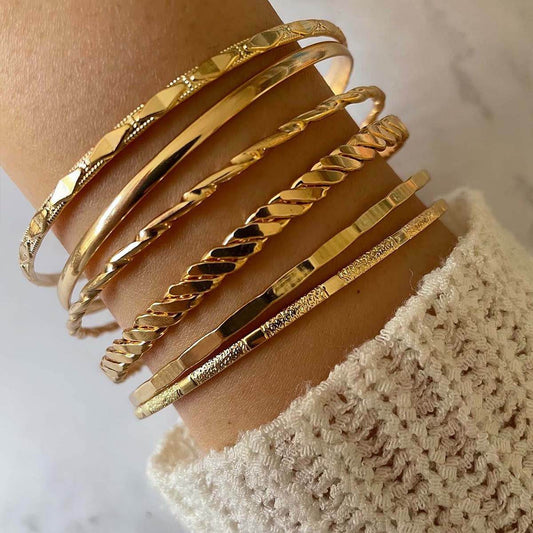 Bohemian Metal Chain Bracelet Set For Women Geometric Gold Color Thick Link Chain Bangle Female Fashion Jewelry - Velora