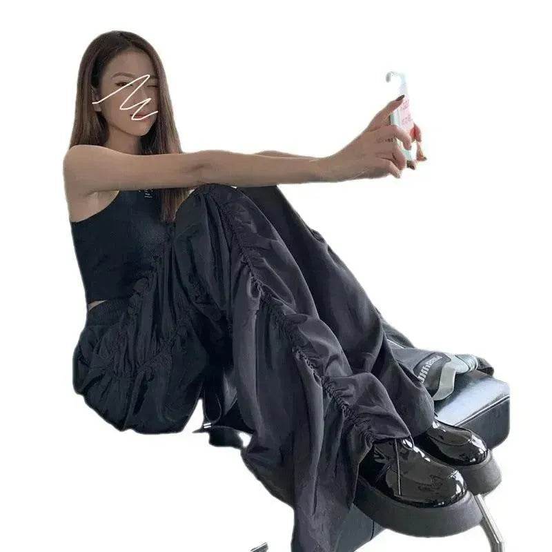 Dark Loose Mop High-waisted Trousers Women - Velora