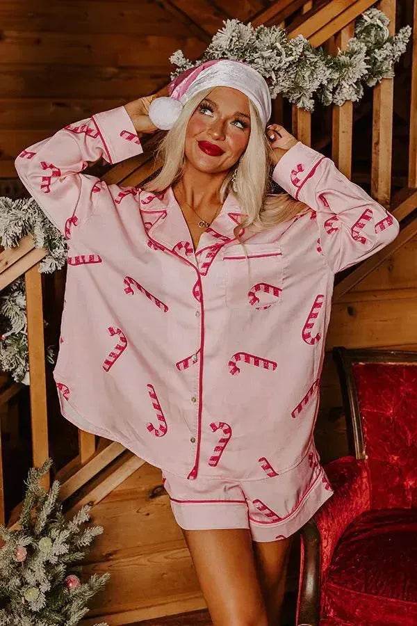Satin Printed Santa Claus Two-piece Suit Home - Velora