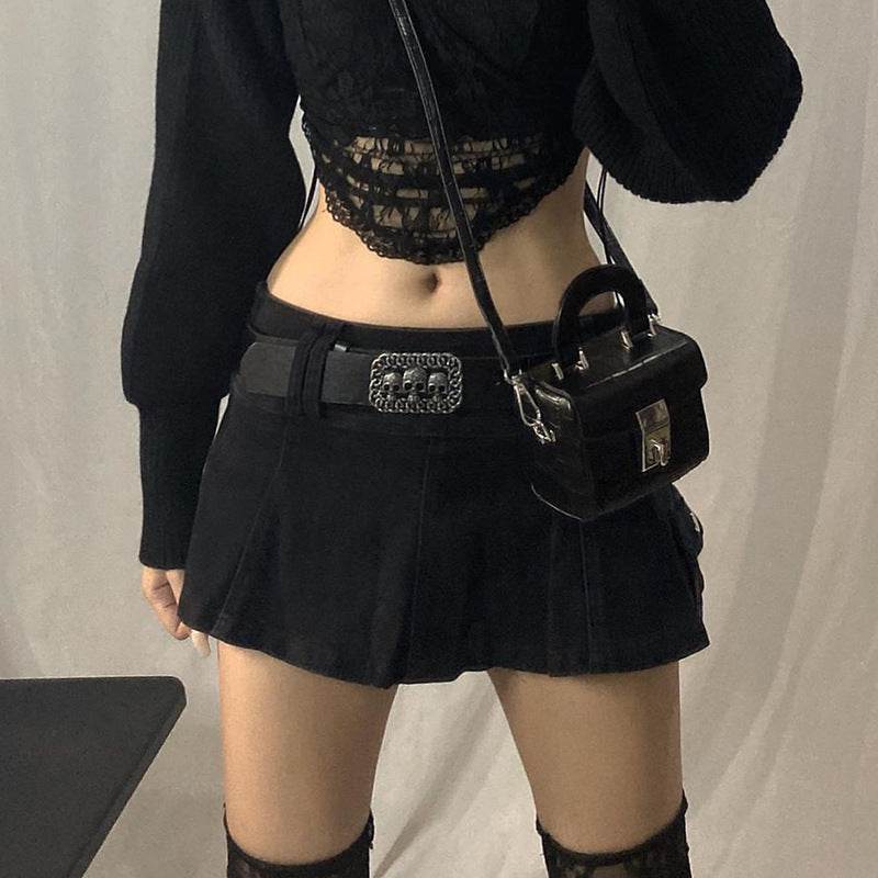 Solid White Black Denim Fashion Mini Skirt - Velora