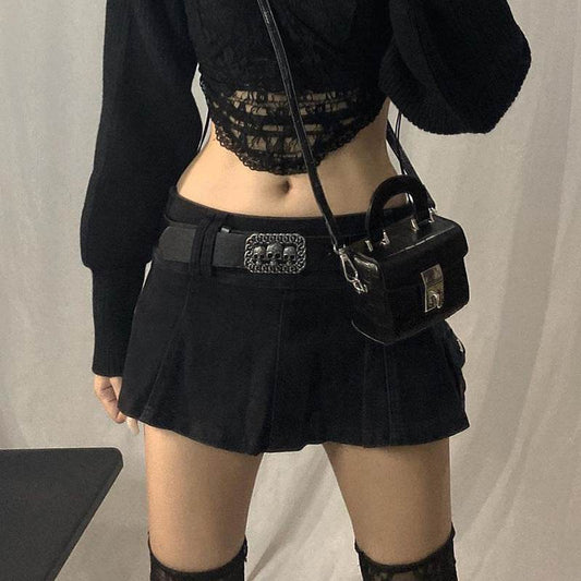 Solid White Black Denim Fashion Mini Skirt - Velora