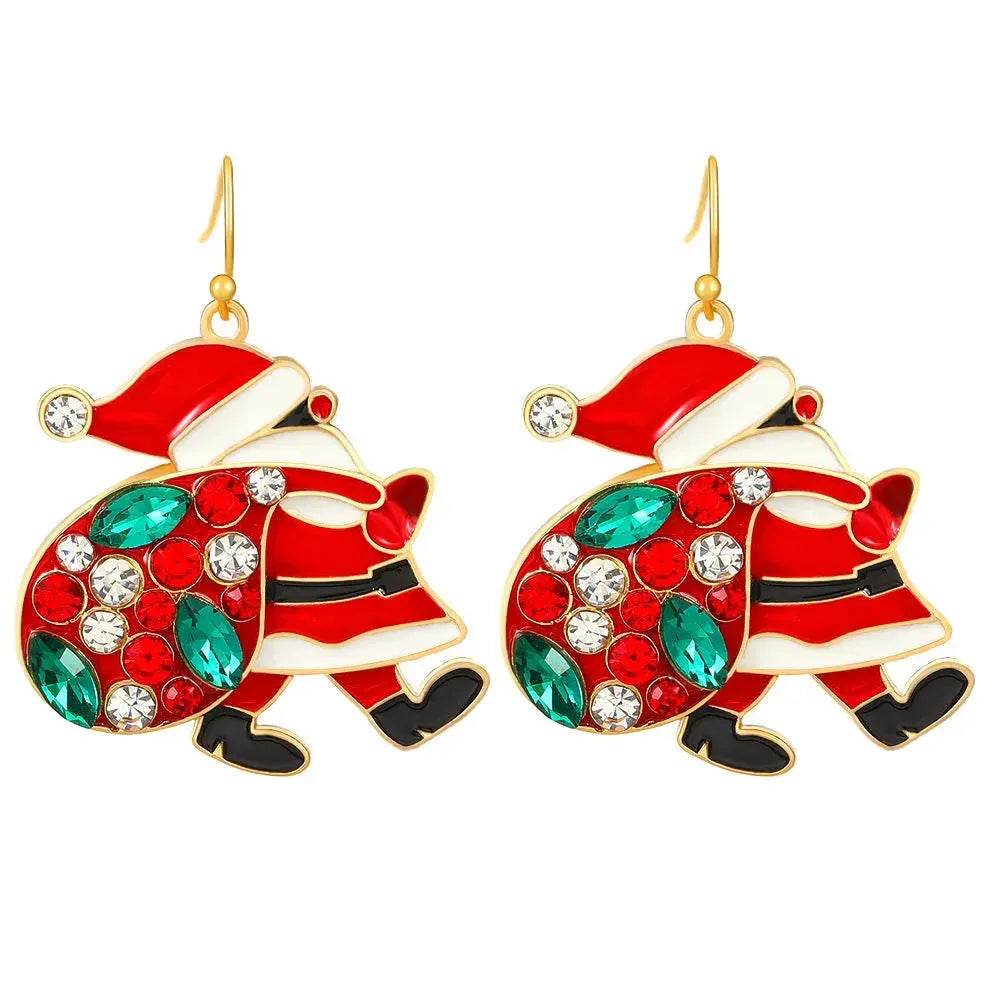 Personalized Cute Santa Claus Earrings With Colorful Rhinestones Ins Fashion Christmas Earrings For Women Jewelry - Velora