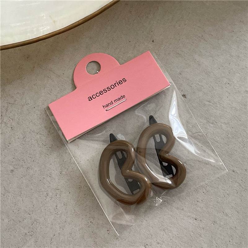 Girl's Love Side Bang Clip Frog Buckle Word Clip Fashion Color Plastic Hairpin A Pair Of Hairclips - Velora