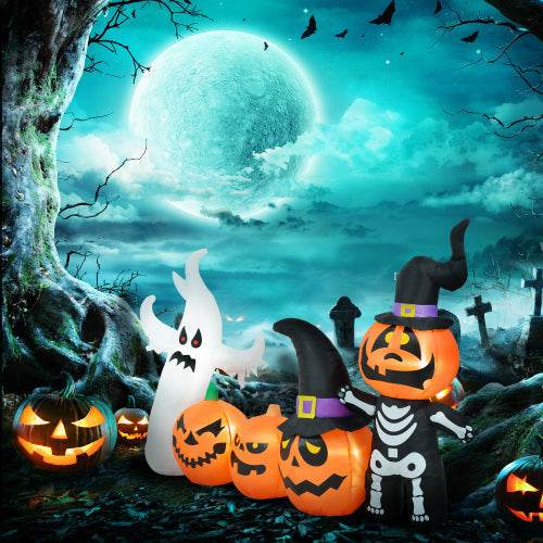 HOMCOM 7.5ft Halloween Inflatables Pumpkin Ghost Family, Blow Up Halloween Decorations Outdoor LED Yard Display, Waterproof - Velora