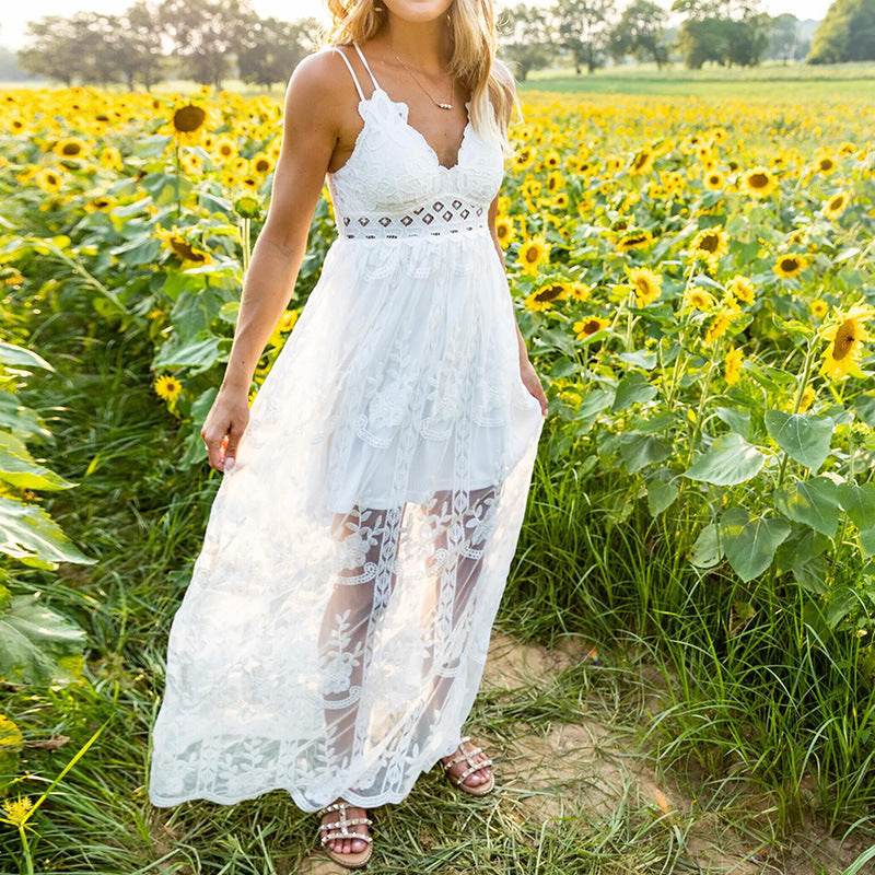 Women's Clothing V-neck Strap Lace Dress Temperament - Velora