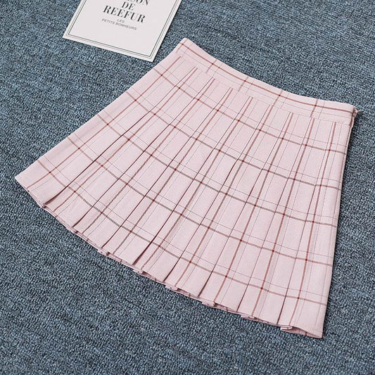 Mini Plaid Pleated High Waist Skirt A- Line Skirt - Velora