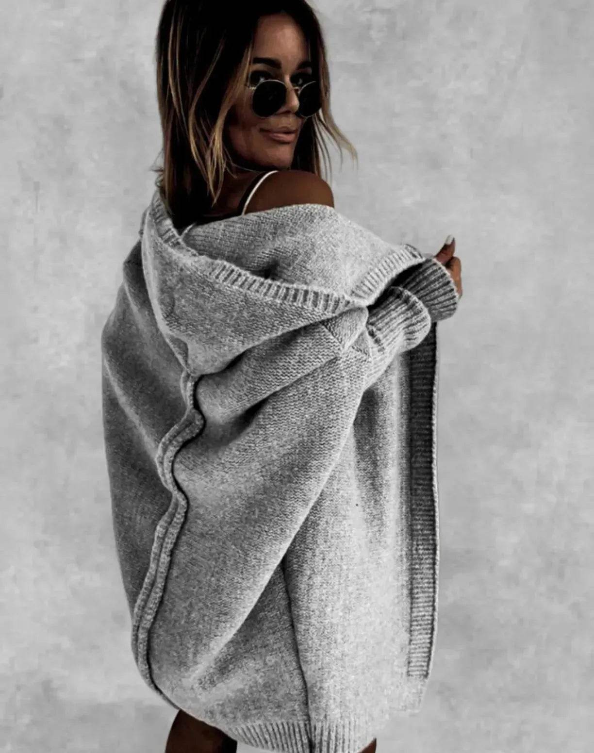 Oversized Head cover Knitted Long Kimono Cashmere Cardigan for Women - Velora