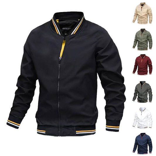 Men's Striped Zip-up Jacket With Pockets Fashion Casual Outerwear Sports Baseball Clothing Spring And Fall - Velora