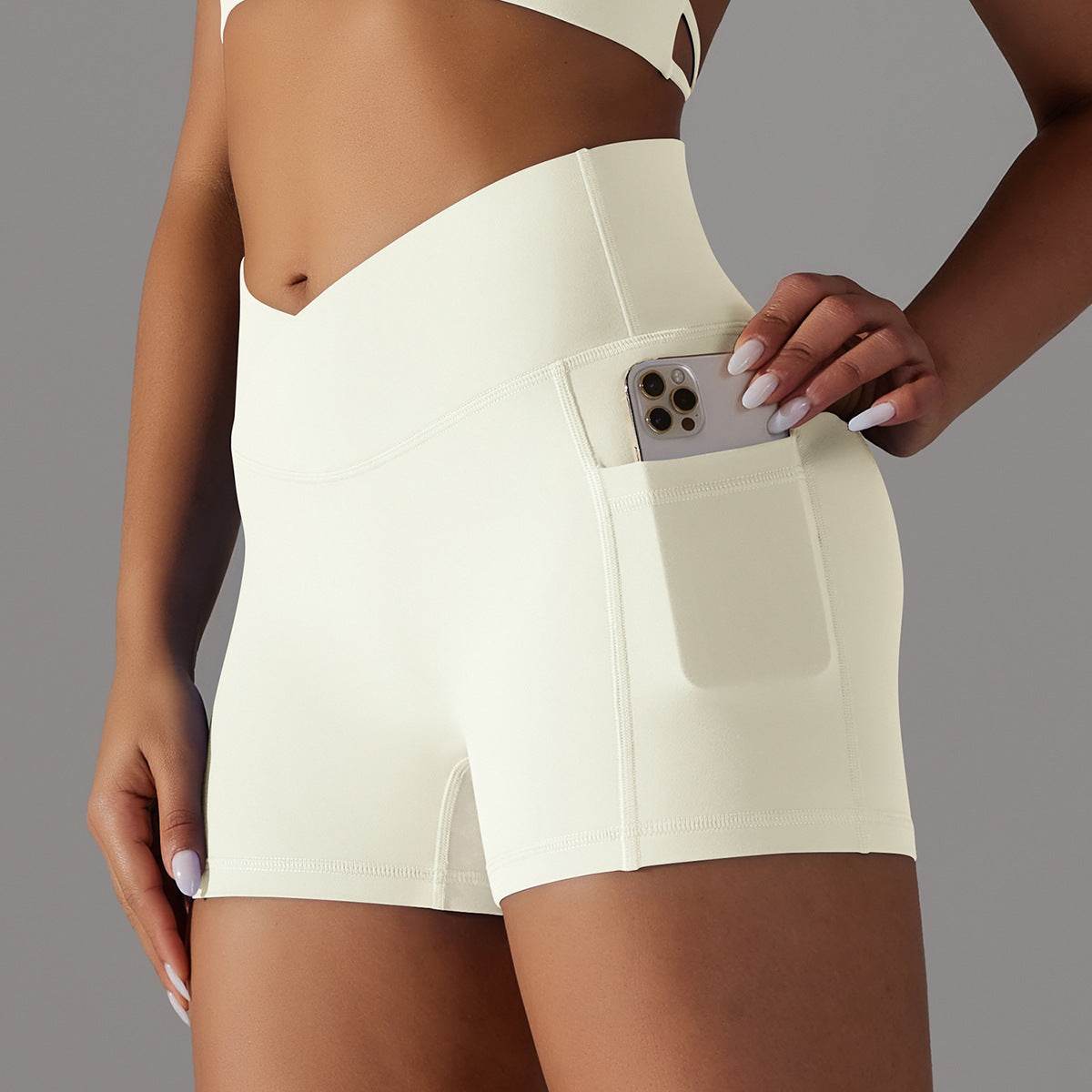 Yoga Shorts With Phone Pocket Design Fitness Sports Pants For Women Clothing - Velora