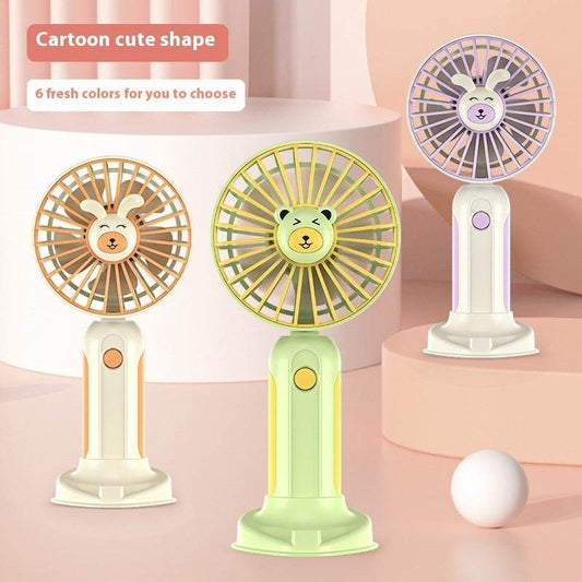 New Summer Cartoon Handheld Mini Usb Rechargeable Fan Desktop Stand - Velora