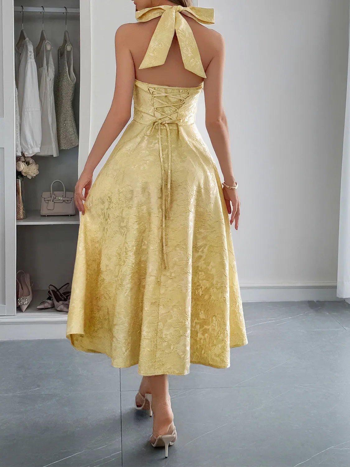 Halter Neck Midi Dress with Pockets - Velora
