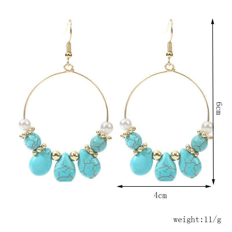 Geometric Round Turquoise Beaded Earrings - Velora