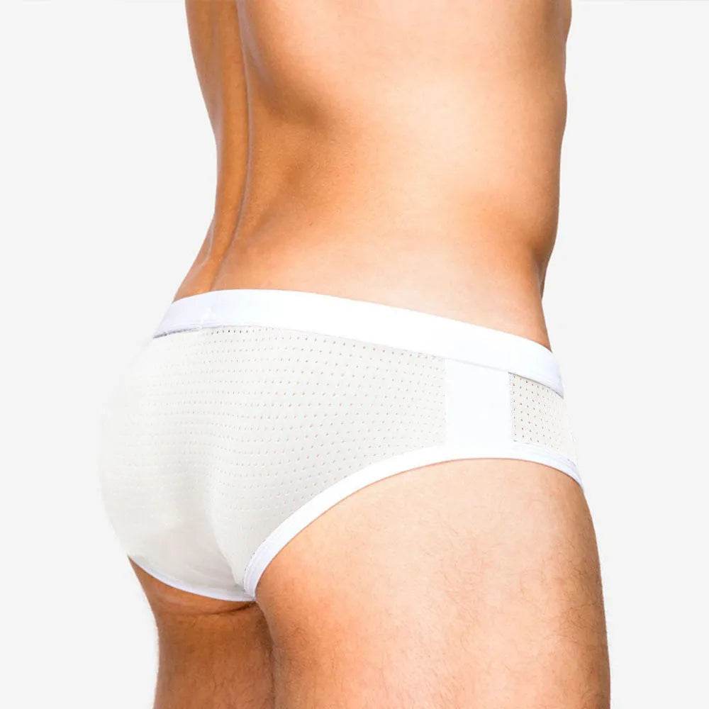 Mesh Stitching White Swim Briefs Boxer underwear men - Velora