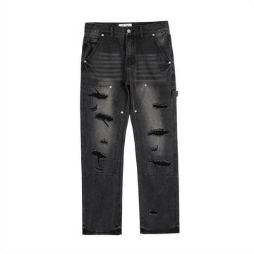 Punk Beggar Ripped Denim Straight-leg Trousers Men Jeans