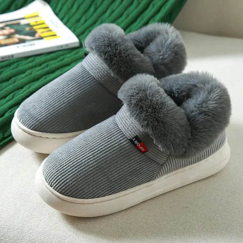 Winter Plush Cotton Shoes For Men And Women Cozy Fluffy Corduroy House Slippers Warm Slip On Fleece House Shoes - Velora