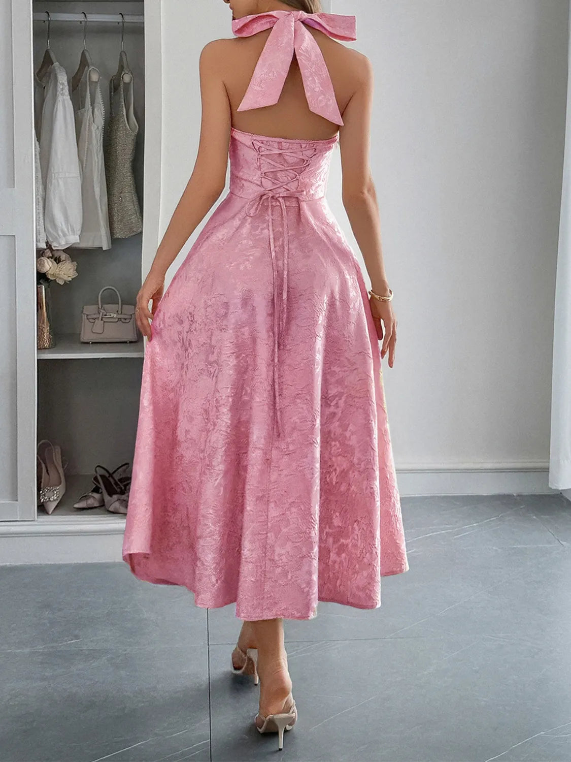 Halter Neck Midi Dress with Pockets - Velora