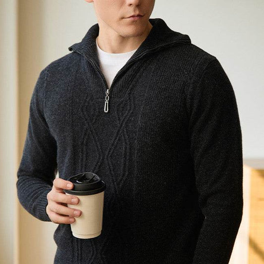 Pure Wool Sweater Half-height Zip Leisure Warm Sweater - Velora