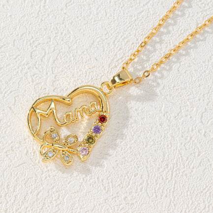 Mother's Day Gift Hollow Heart English Letter Love Mom Rhinestone Butterfly Finger Ring Jewelry Gift - Velora